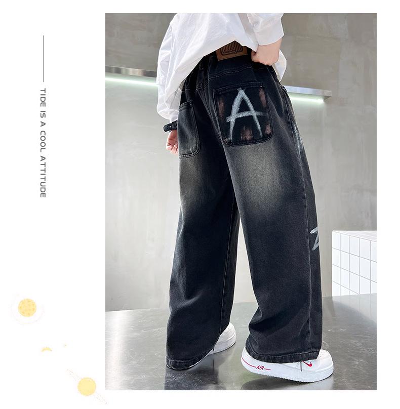 Boys' 2025 Autumn Jeans: Fashionable Wide-Leg Pants for Middle and Big Kids