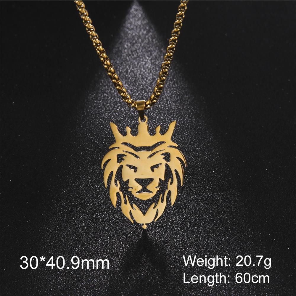 My Shape Lion King Crown Pendent Necklaces for Men Boys Stainless Steel Punk Animal Wolf Charms Choker Chains Hip Hop Jewelry