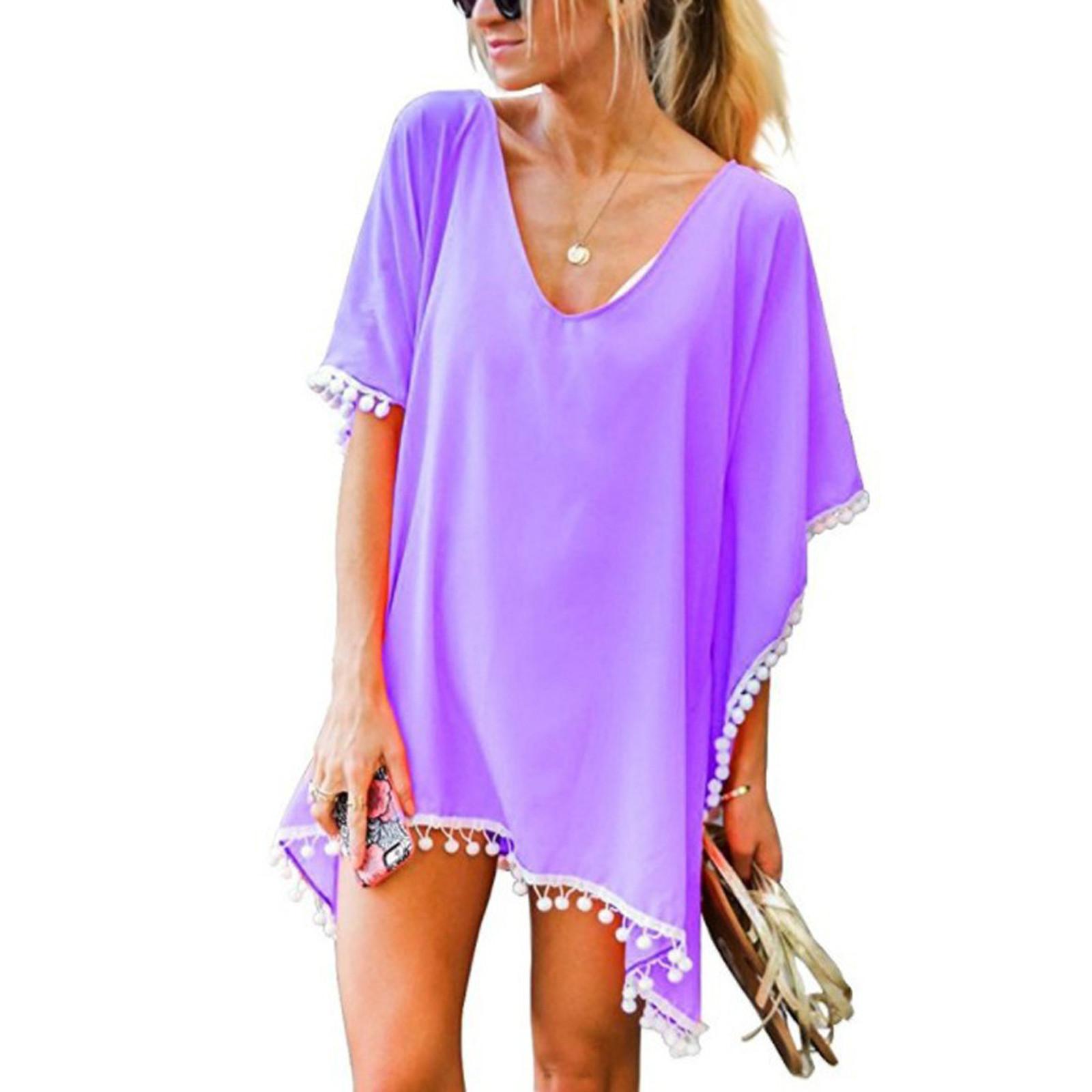 

Женская кафтановая шифоновая кисточка с кисточками, купальный костюм, пляжное свободное бикини, накидка, топы XXL фиолетовый