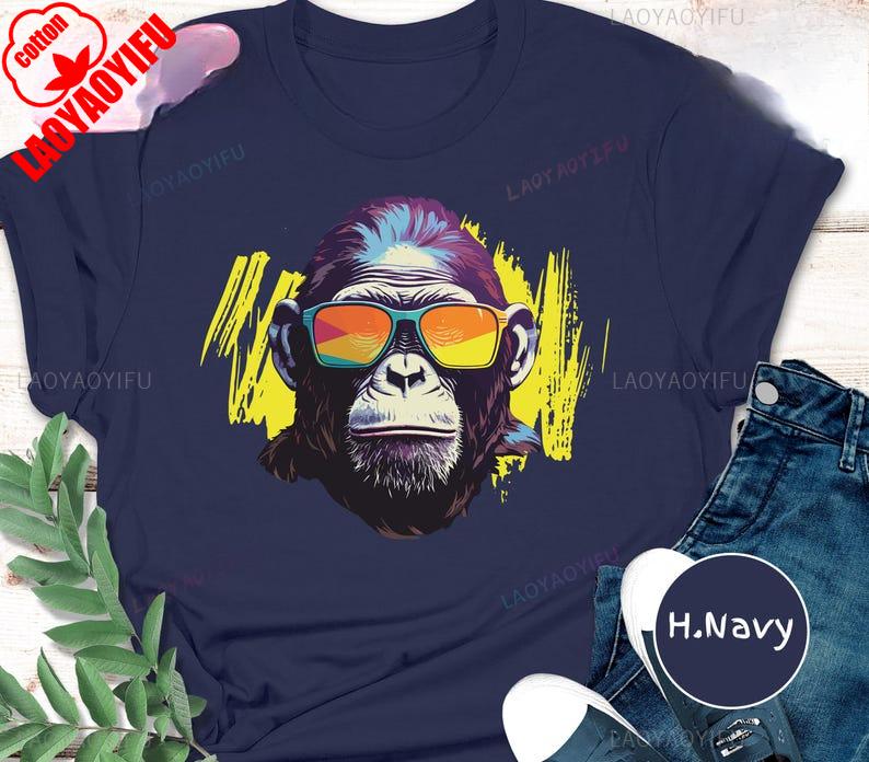 Cool Monkey TShirt Funny Monkey Graphic T Shirts Sunglasses Trendy Unisex Tee Casual Wear Men Clothing Streetwear Cotton Tees