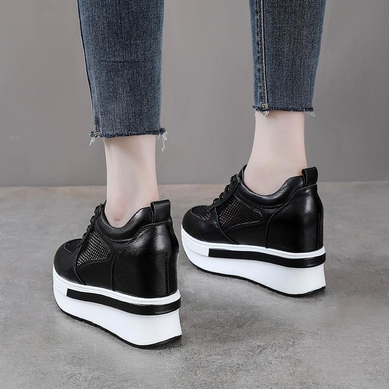 Fashion 10cm Air Mesh Genuine Leather Women Comfy Spring Fashion Chunky Sneaker Flats Ankle Boots Platform Wedge Sneakers Summer Shoes