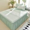 Princess Style Cooling Bed Skirt Set with Ruffled Lace Bedspread - Ice Silk Bean Mat for Summer
