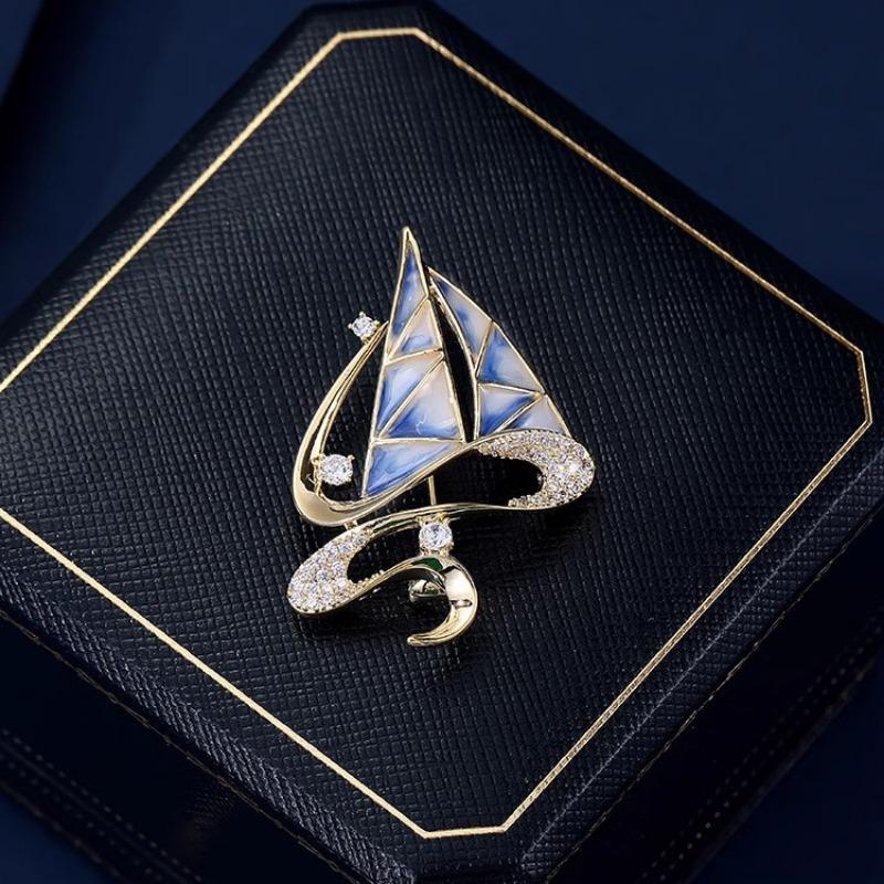 Smooth Sailing Brooch, High-end Women's Exquisite Enamel Sailboat Brooch, Niche Design Sense Brooch