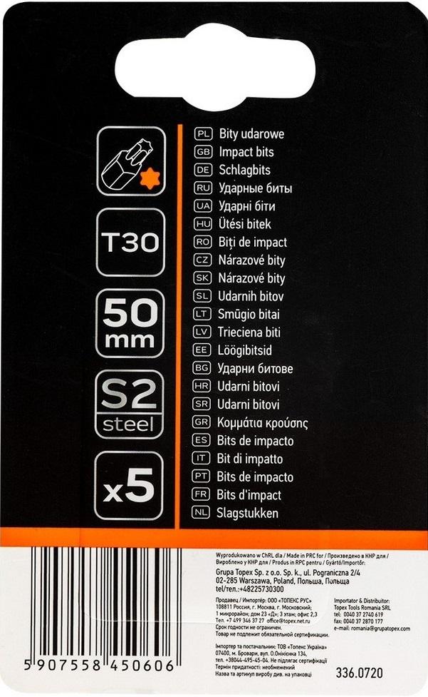 Impact Bits Set S2, 50 Mm, T30, 5 Pcs. - T N09-587