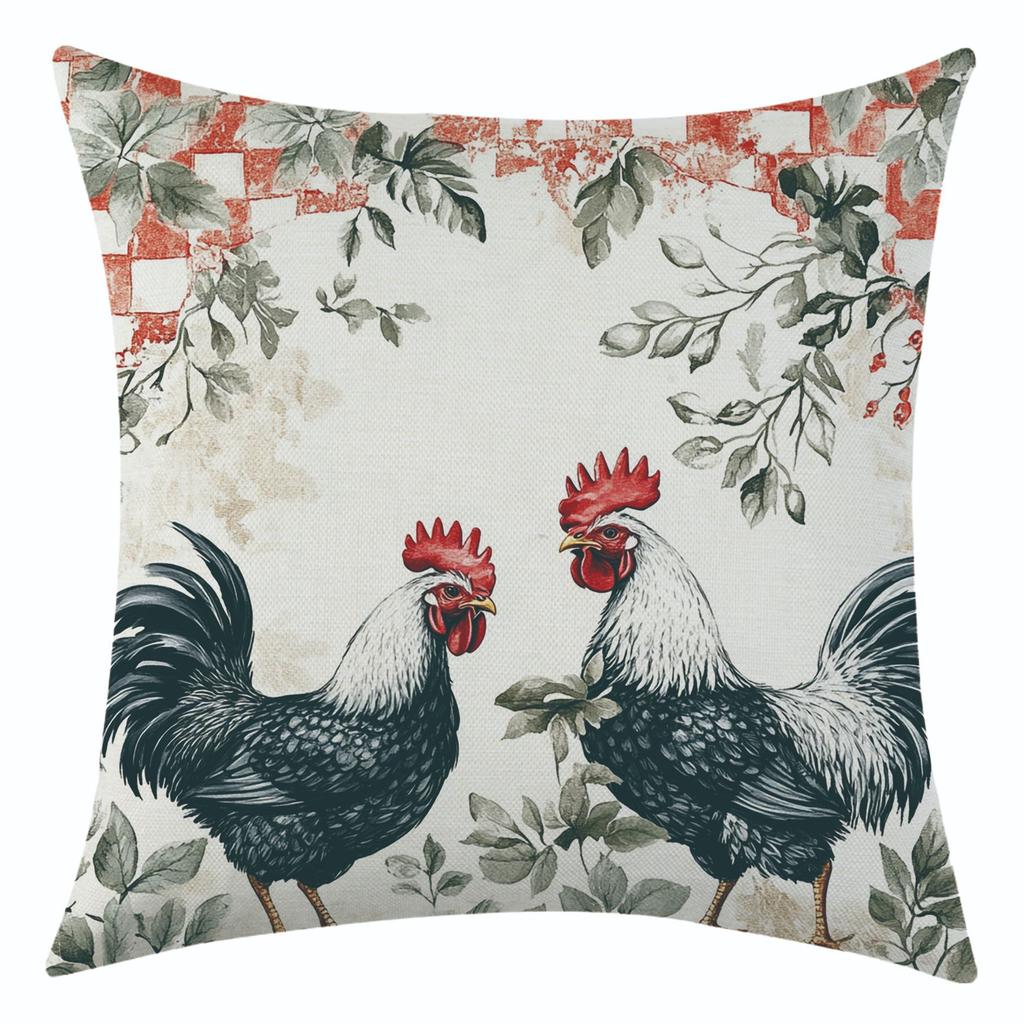 New Da Hong Pao Rooster Linen Pillowcase for Festival Decoration, Bay Window Sofa Lumbar Rest