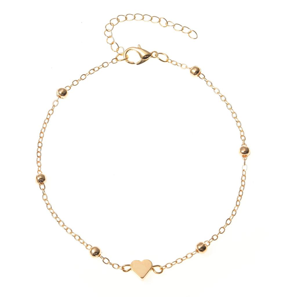 Summer Beach Heart-Shaped Bead Chain Anklet for Women