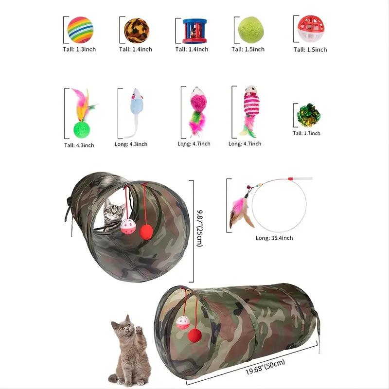 21Pcs/Set Cat Toys Set with Camouflage Tunnel Interactive Cat Toy Feather Mouse Crinkle Balls