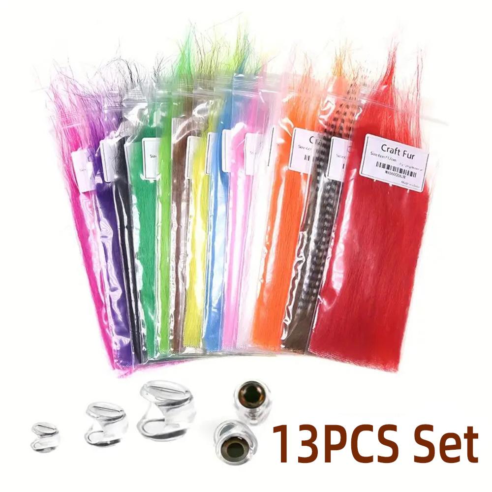 13packs Mix Color Long Fiber Craft Fur With Fish Head Head Streamer Bait Fish Fly Tying Material Furable Soft Synthetic Fiber