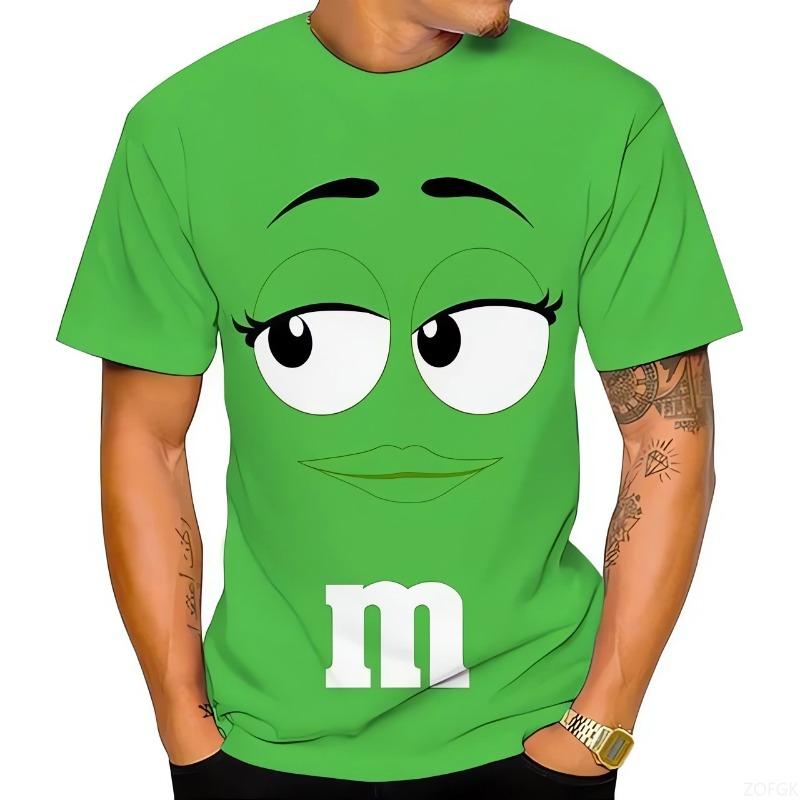 ETST21 Zomer Innovatief M&M Chocoladeboontje Kinderen 3D Geprint Heren T-shirt Leuk, Casual en Modieus M
