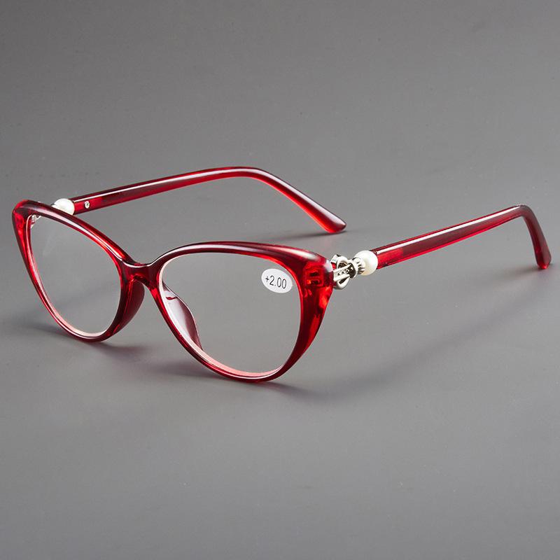 

1654 Anti-Blue Reading Glasses Female European Pearl Elegant Cat Glasses Frame Ultra-Light High Definition The Elderly Reading Mirror Reading glasses +400 degrees