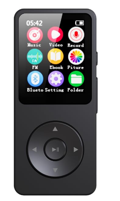 MP3 Player with Bluetooth 5.3, Built-in Speaker, 2.4-inch Full Touchscreen, HiFi Portable Digital Audio Player, FM Radio, Recording Function, Dictiona