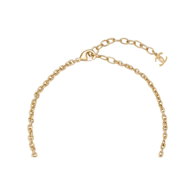 CHANEL 23k Love Classic Double C Pearl Necklace Women’s Gold