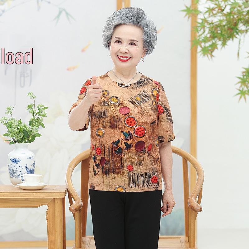 

Women s Plus Size Summer Cotton Silk T-Shirt: Loose Fit for Middle-Aged & Elderly L (80-100 jin)