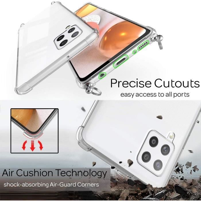 Coque Pour Samsung A42 (6.6") TPU Fine Transparente Protection Avec Collier Cordon rouge