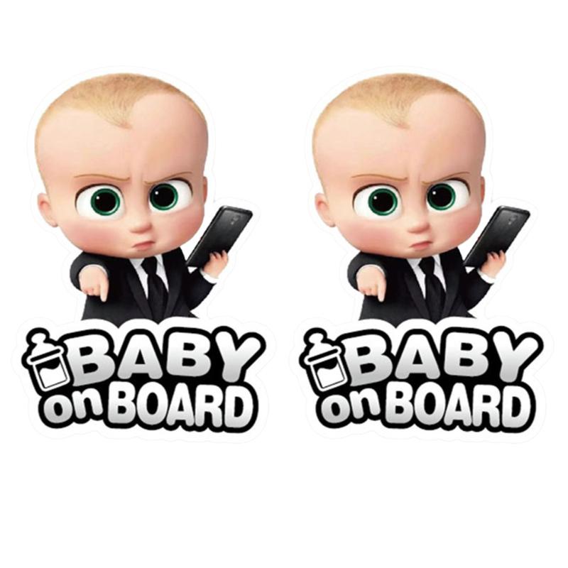 Adesivo Divertente Boss Baby Bambino a Bordo, Decalcomania in Vinile Impermeabile, Decorazione Cartoon di Avviso di Sicurezza per Paraurti Finestrino Auto