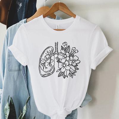 Anatomické Plíce Srdce Květinový Potisk Tričko Ženy Vtipné Kardiologické Tričko Streetwear Estetické Anatomie Grafická Trička Topy Ženské