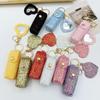 Compact Leather Lipstick Organizer Keychain: Elegant Mini Bag Pendant Accessory