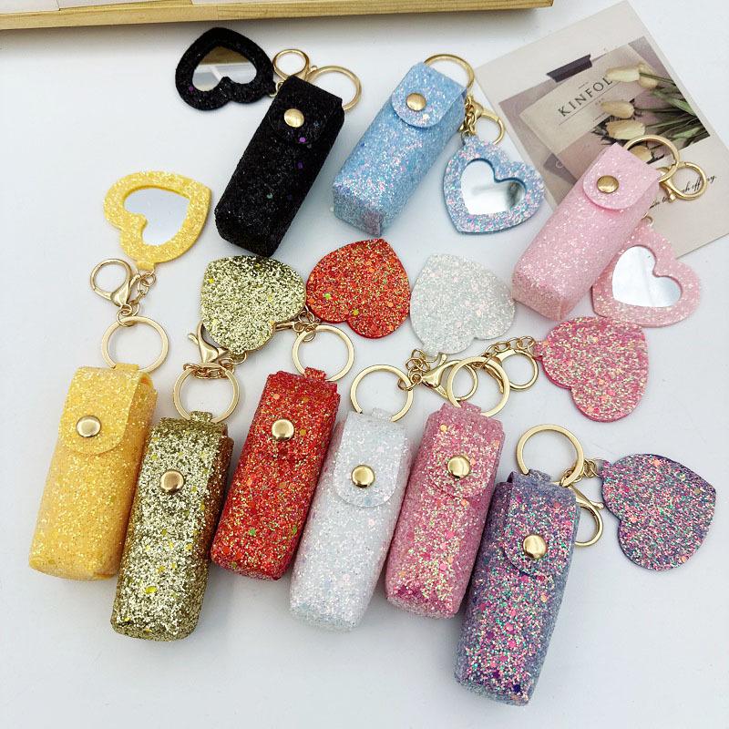 Compact Leather Lipstick Organizer Keychain: Elegant Mini Bag Pendant Accessory
