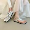 Wedge heel silver toe sandals fairy shoes 2025 summer with skirt travel vacation fashion pinch Roman shoes