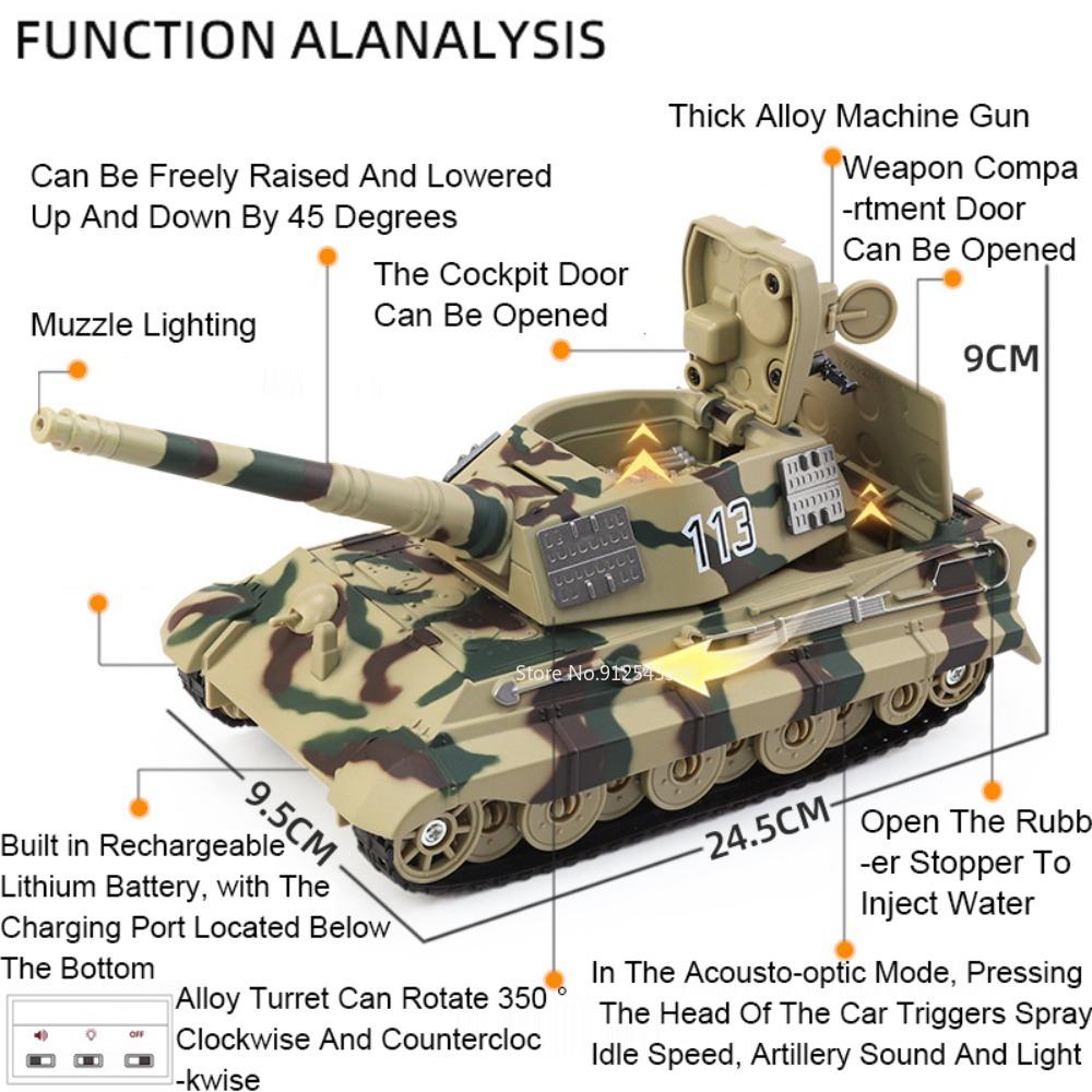 1:32 Scale T-90 Leopard2 M4 Main Battle Tank Model Toy Sound Light Tiger Heavy Tanks Spray Military Vehicle Models for Kid Gifts