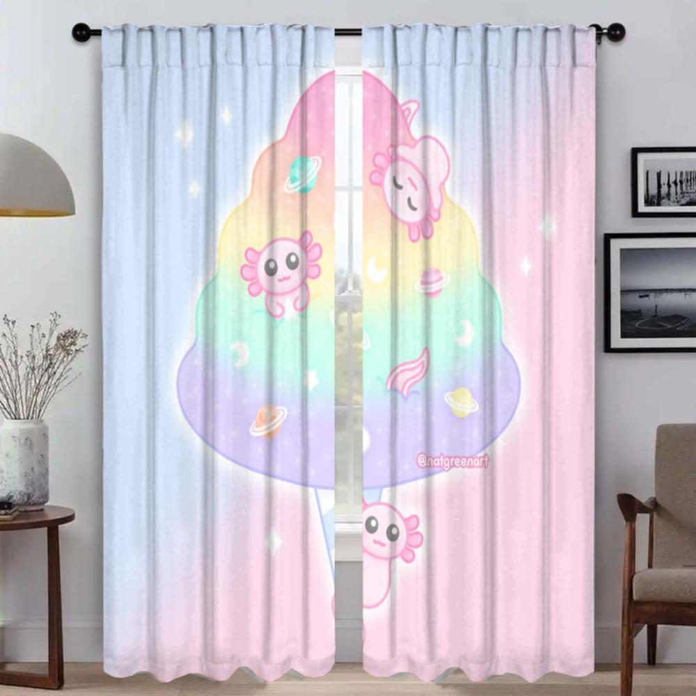 Cute Axolotl Blackout Curtain for Room 2 Panel Kitchen Curtains for Camera Home Interior Curtains Shades Halloween Decoration