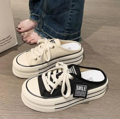 Μοντέρνα Καλοκαιρινά Παπούτσια Skateboard Γυναικεία Καμβάς Πλατφόρμα 4.5cm Μισά Σανδάλια Άνετα Παπούτσια για Περπάτημα Κορεάτικα Όλα-ταιριάζουν Casual Αθλητικά