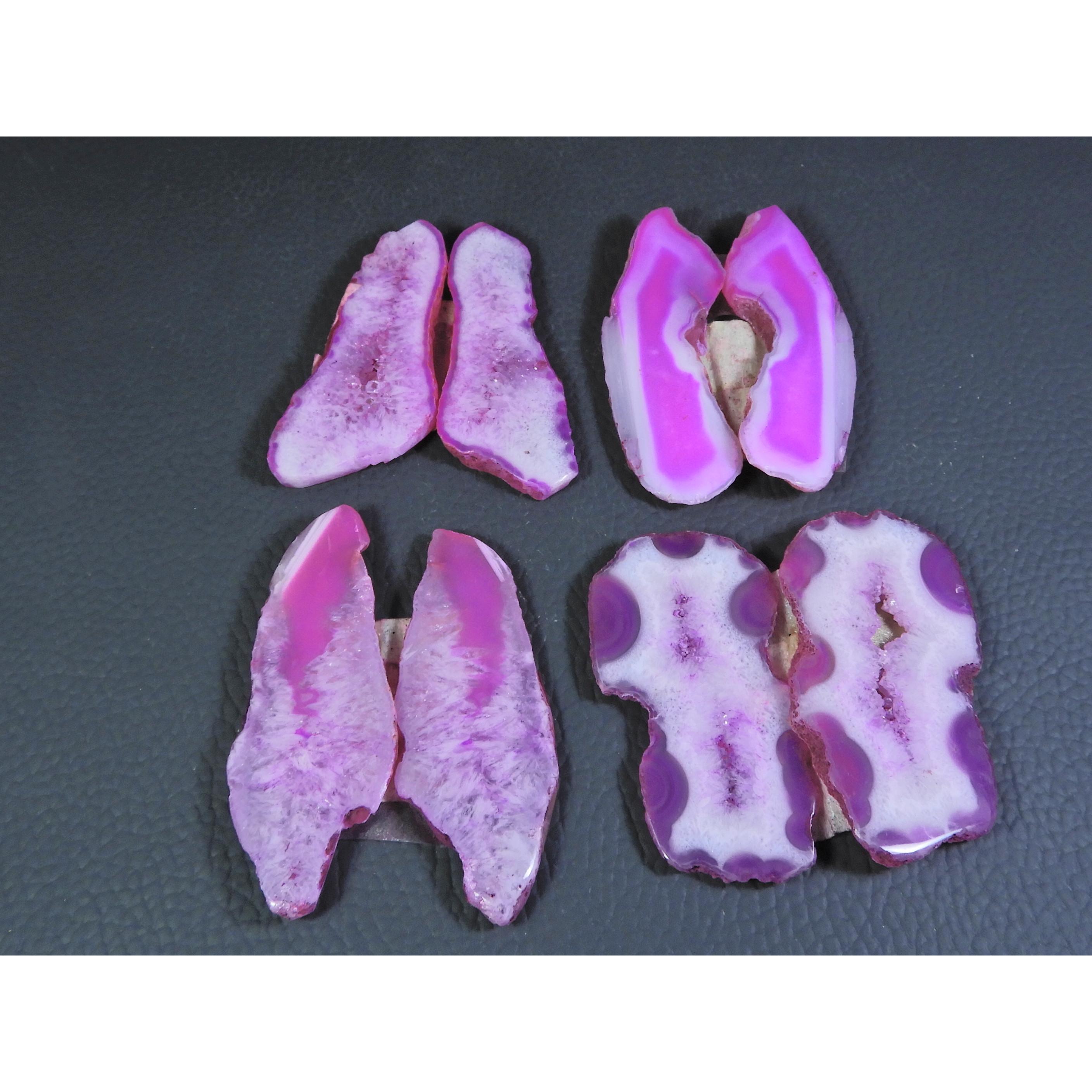

Dyed Slice Druzy Agate Matched pair Cabochon Loose Gemstone 4Pair Lot 298Cts A-725