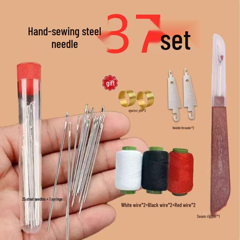36-Piece Sewing Kit: High-Quality Steel Needles, Seam Ripper, and Five-Color Denim Thread