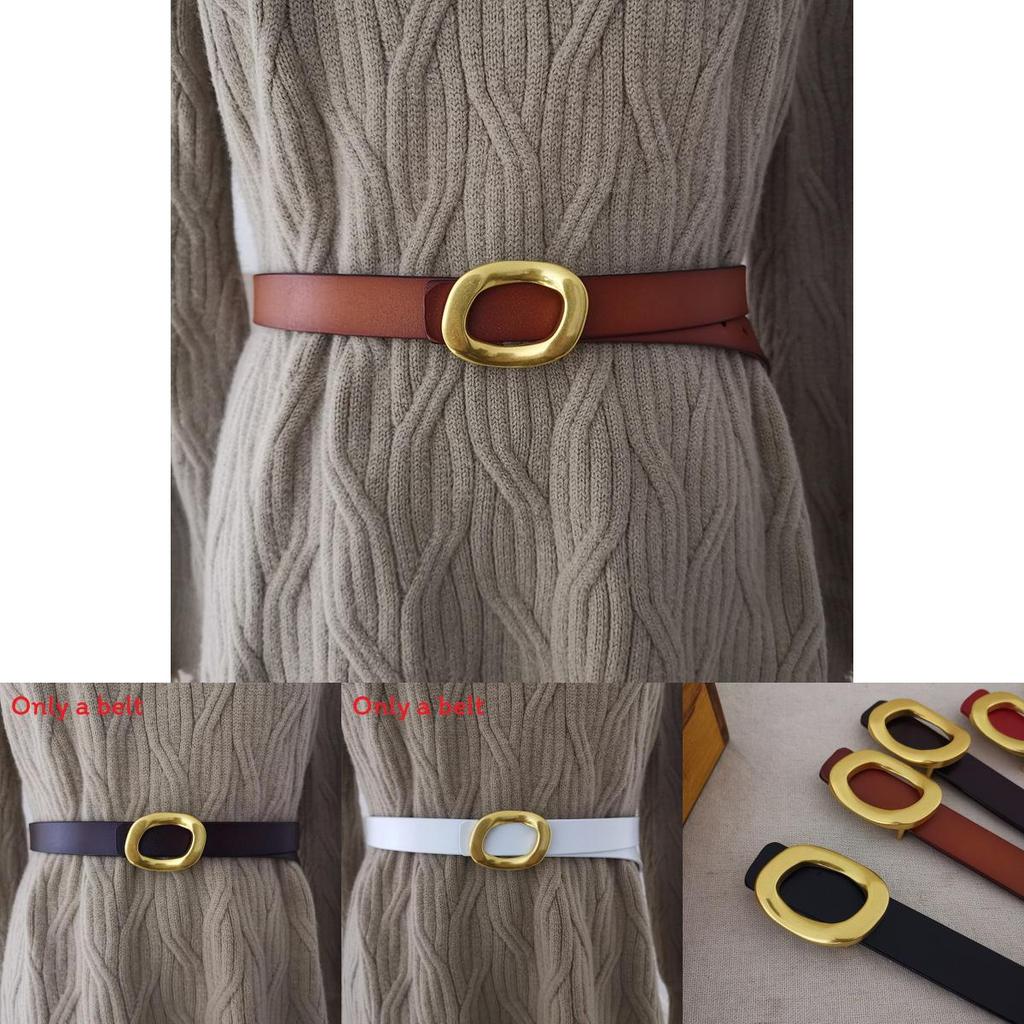 Leather Wide Belt For Women With Metal Snap Buckle For Casual Wear