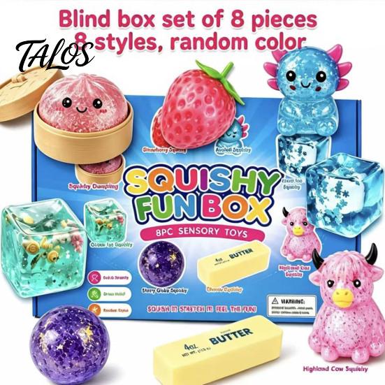 Talos 4/8Pcs Stress Relief Squeeze Toy, Anxiety Reduction Sensory Soft Stretchy Fidget Party Favors for Kids Adults