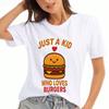 Burger Lover Wounisex's Cotton T Shirt, Premium Cotton Graphic Print, Durable And Comfortable, Casual And Stylish. Featuring A Fun Just A Kid Who Love
