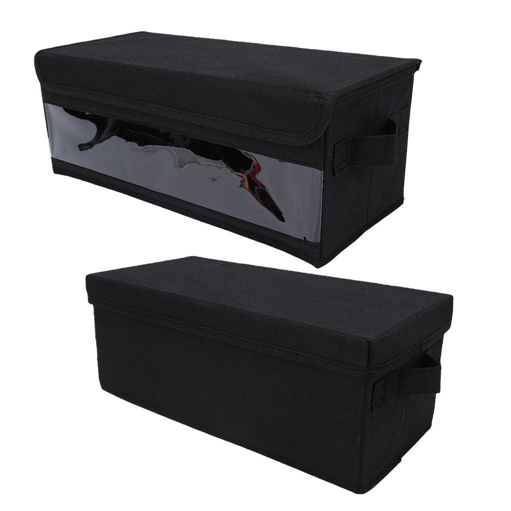 2PCS CD Storage Box with Lid Foldable High Capacity Stackable DVD Holder Case for Desktop Clear+Black