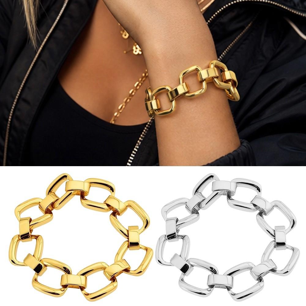 Geometric Hollow Bracelet Chunky Chain Hand Jewelry Fashion Chain Bangle  Women Jewelry