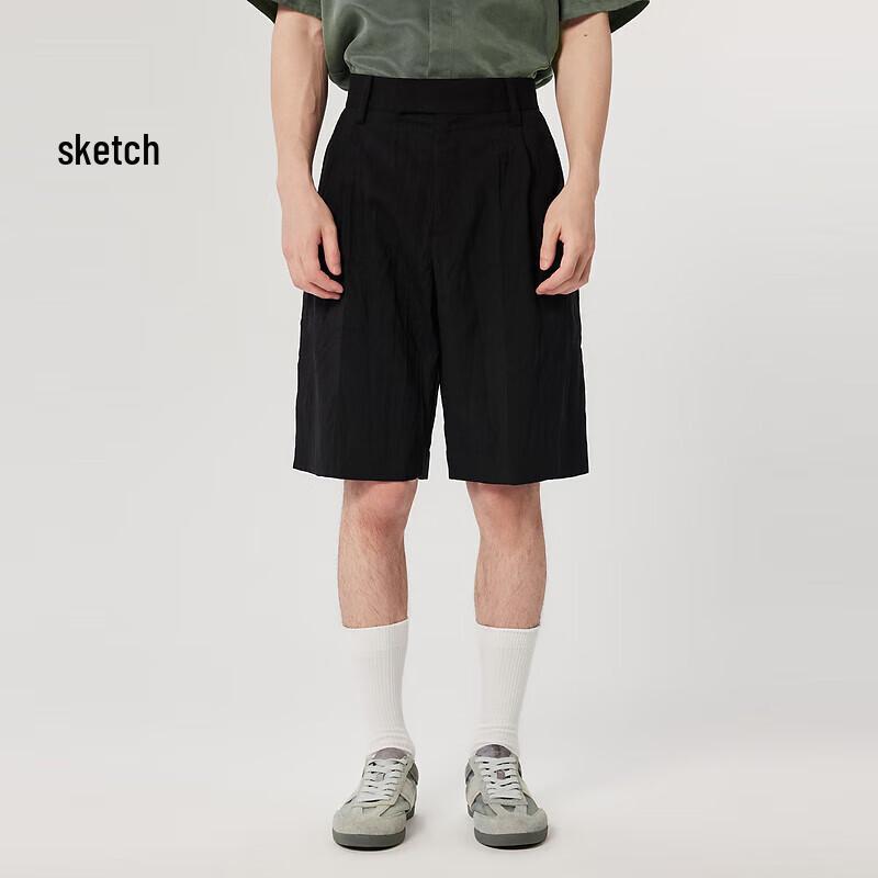 

CROQUIS Men s Stylish Pleated Straight-Leg Shorts S