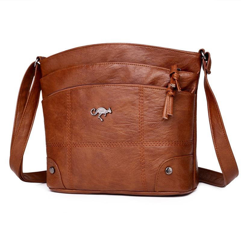 Měkká kožená taška Dámská crossbody Módní taška přes rameno Jednoduchá Retro Vícekapsá Velká kapacita