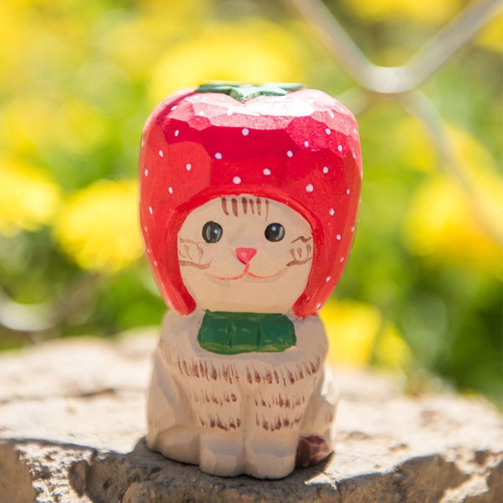 

Solid Wood Wood Carving Cat Ornament Simple Style Hand Engraving Cat Decorations Children style 4