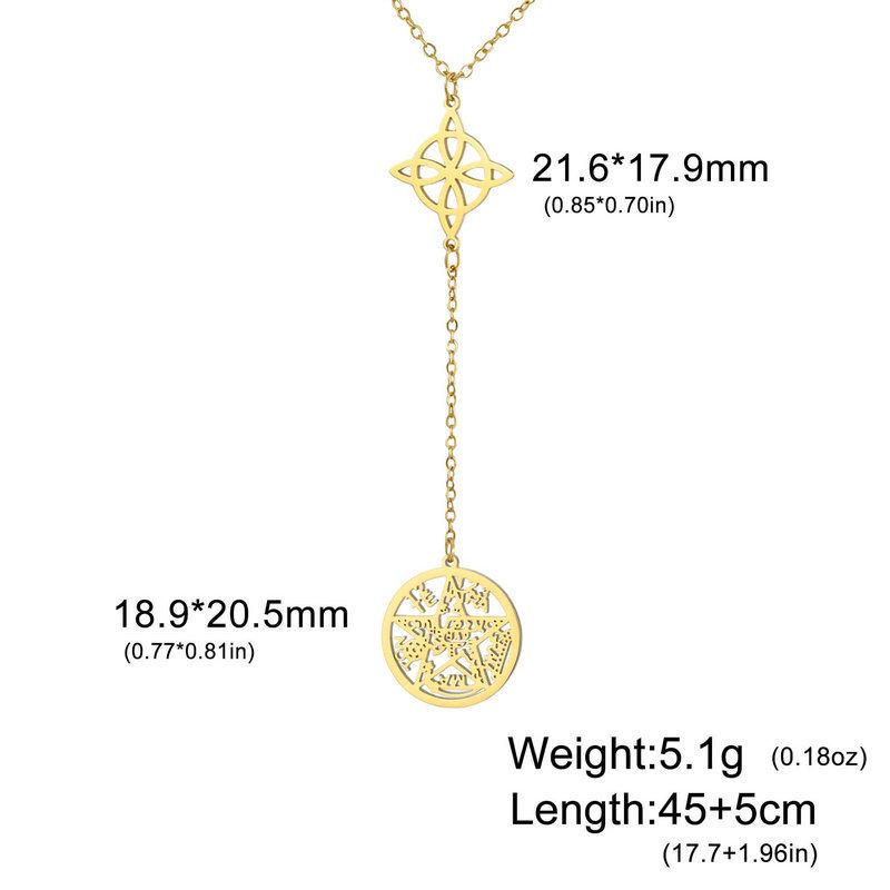 Colier cu pandantiv Nodul Vrăjitoarei și Stea din Oțel Inoxidabil Placat cu Aur