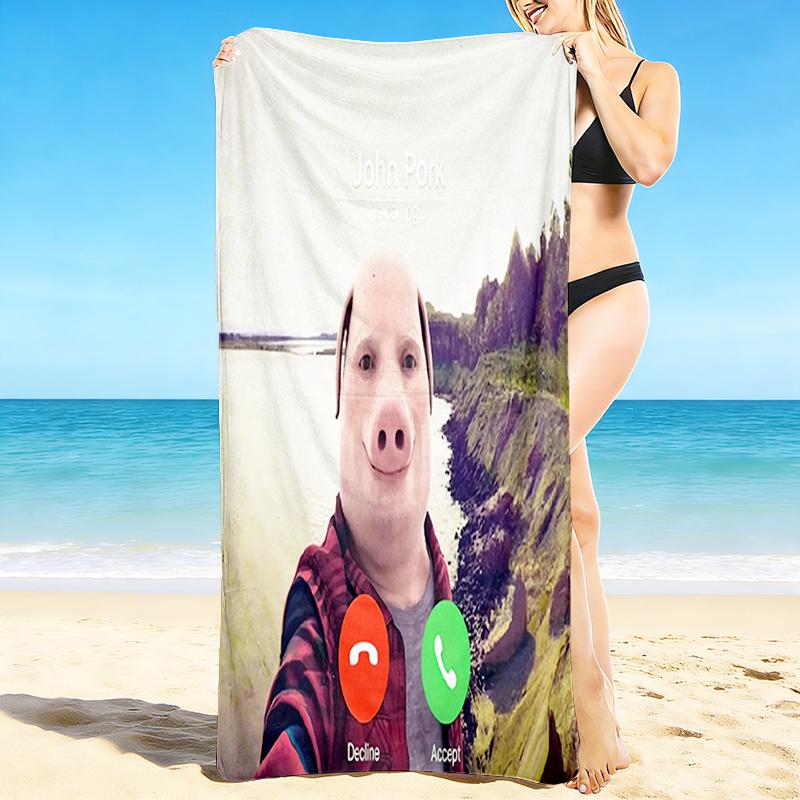 1Pc Pig Face Call Scare Beach Towel, Quick Dry, Multi-Use for Beach Pool Gym Yoga Home Travel, Christmas, Halloween, Xmas Gift M928748