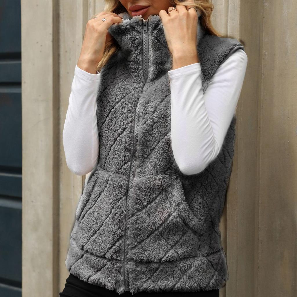 Women's Fuzzy Fleece Vest Casual Warm Zip Up Sherpa Vest Jacket with Pockets for Fall Winter Sleeveless Jacket Cozy Cardigan Outerwear for Women