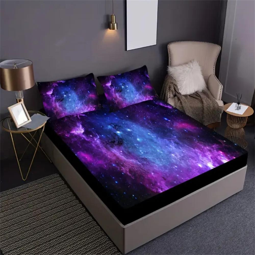 2/3 st Livfull Lila Galax Rymd Stjärna Flyg Nebulosa Dra-på-lakan Set - Mjukt, Andningsbart, Bekvämt, Djupficka Madrass