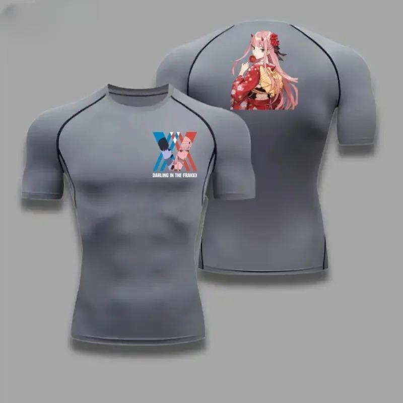 Summer Athletic for Men Compression T-Shirt Breathable Quick-Dry High Elasticity Short Sleeve Tee with Bold Zero Two Graphic Gym