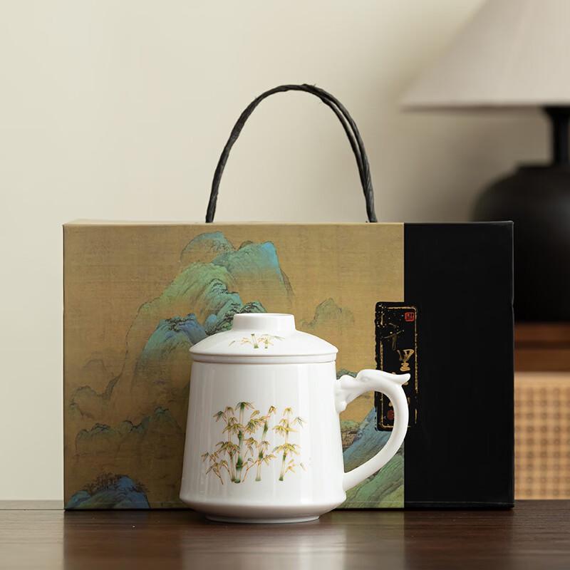 Xunyi White Porcelain Dragon Handle Tea Mug Gift Set - Thousand Miles Series