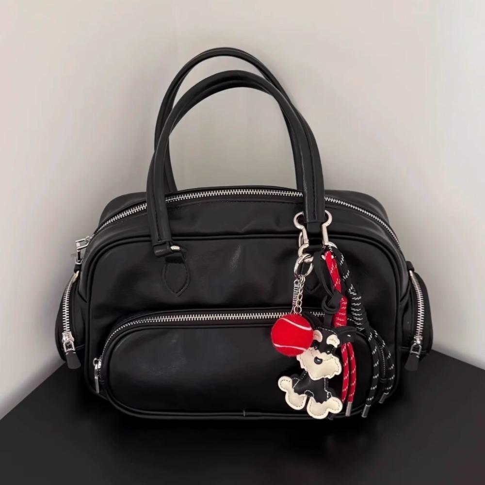 Cute Hand-stitched Schnauzer Keychain Baseball Tennis Leather Bag Pendants Handmade Bag Charm Gifts
