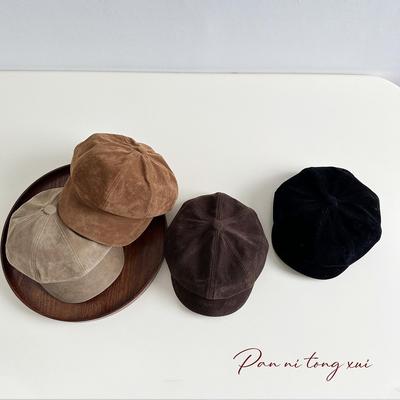Japanese Retro Plush Newsboy Cap - Autumn & Winter Style for Kids