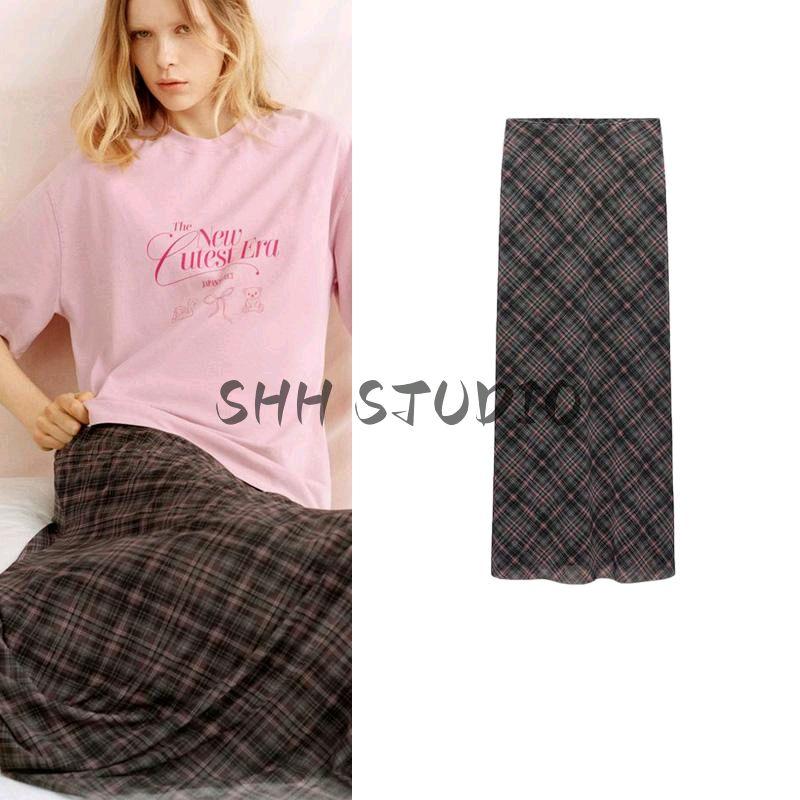 Spring New Women's Clothing French Retro Easy Matching High Waist Gingham Silk Net Long A- line Skirt 5039281