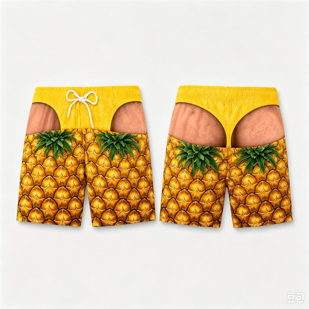 Fun and Quirky Fruit-themed Swim Trunks for Men 3D Print Fake Buttock Pattern Beach Party Board Shorts Novel Boyfriend Husband