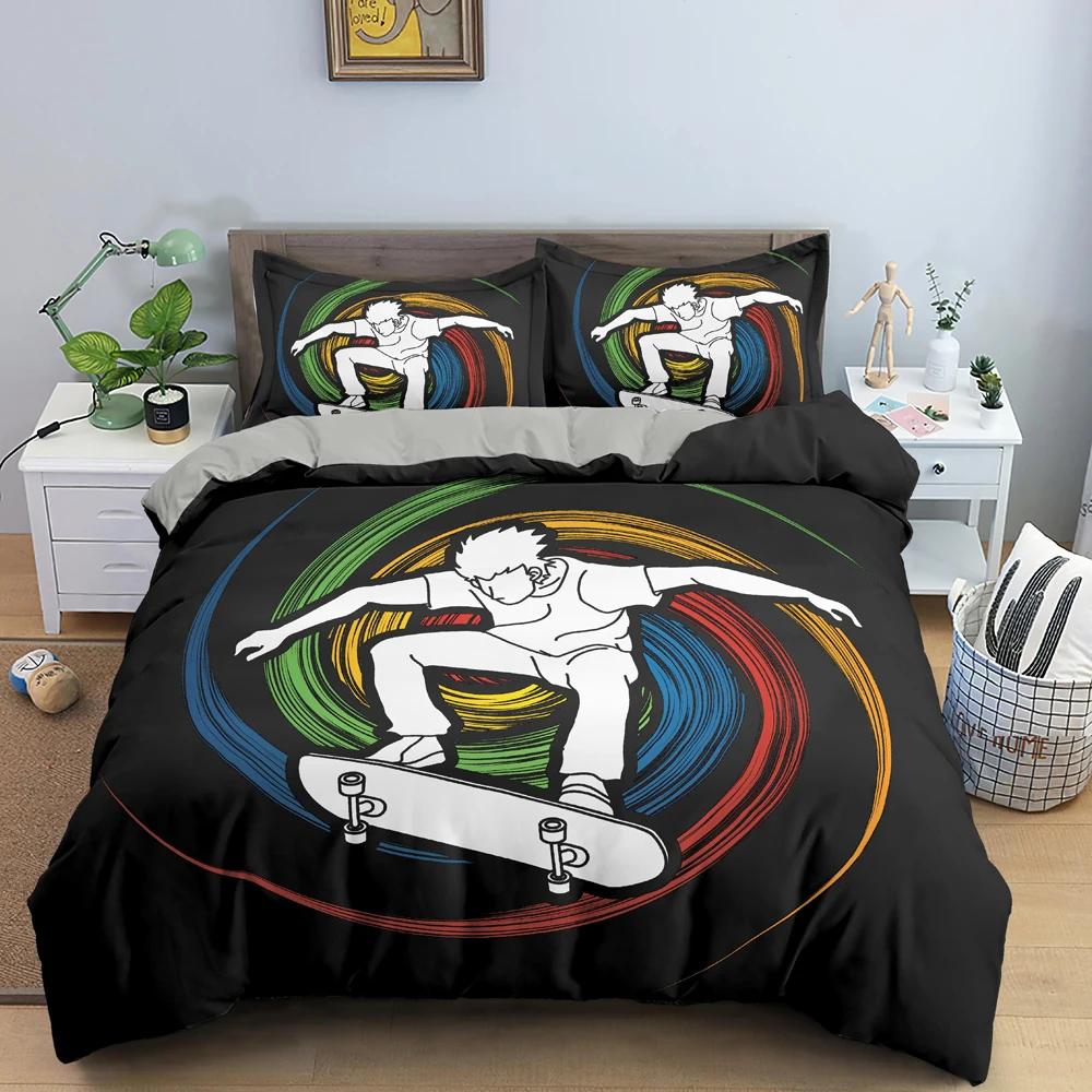Sport Player King Queen Duvet Cover Skiing Action Bedding Set Teens Adults Extreme Sport Soft Black 2/3pcs Polyester Quilt Cover