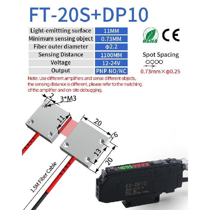 GTRIC Through-Beam Matrix Array Fiber Optic Sensor Set With Digital Display Amplifier 12-24V DC PNP Fast Response Optical Switch