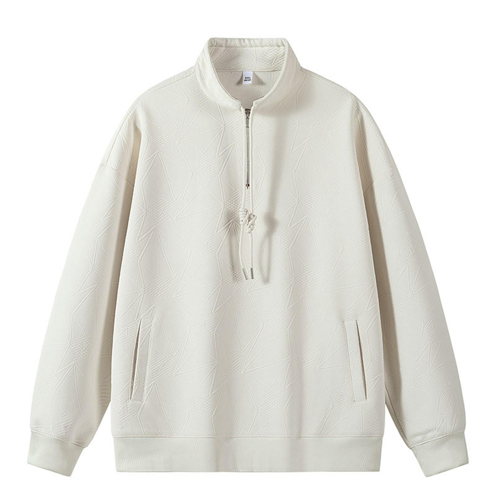 Мужская толстовка с капюшоном на половину молнии свободный воротник-стойка повседневная куртка осенний мужской пуловер L бежевый 2576₽