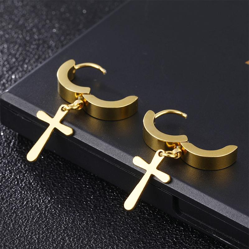 1 Pair Fashion Cross Circle Earring Stainless Steel Punk Dangle Rock Style Earrings Women Men's Earrings Fashion Jewelry Gift